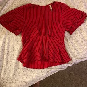Zara Red Striped Blouse Size Small
